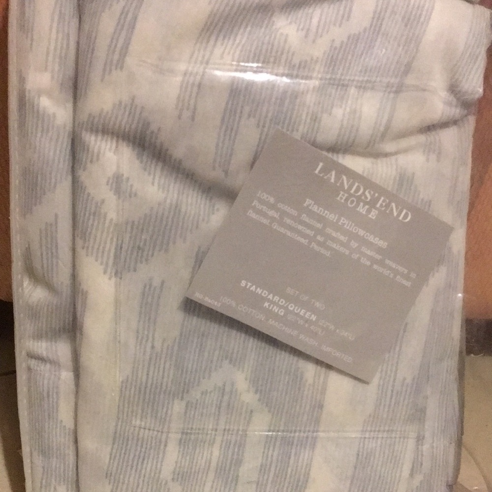 Lands' End Flannel Pillowcases - Soft Blue and White
